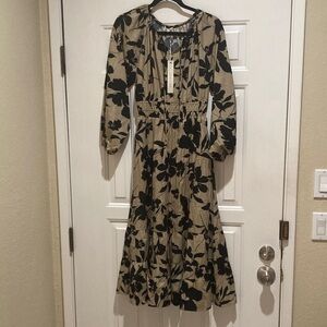 She + Sky Floral Black and Tan Women's midi Dress